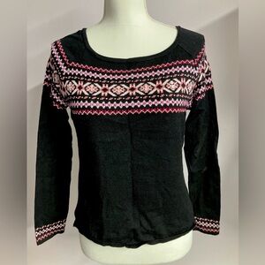 Madison & Max Women’s Pullover Sweater, Medium, Black/Pink, Embellished